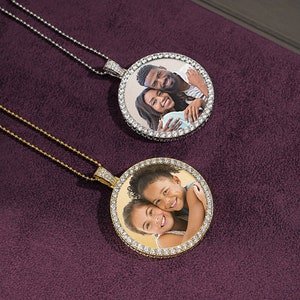 XL Photo Pendant Necklace • Hip Hip Photo Pendant • Lit Photo Engraved Necklace • Bling Photo Engraved Necklace Pendant