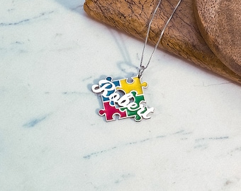 Autism Necklace • Autism Awareness Necklace • Personalized Autism Puzzle Necklace