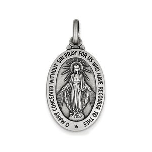 Sterling Silver Antiqued Miraculous Medal Pendant Charm