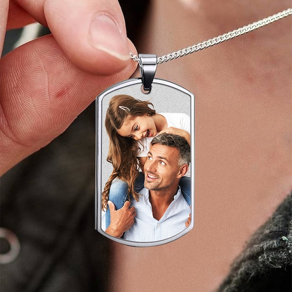 Photo Necklace • Photo Dog Tags • Photo Dog Tag • Gifts for Dad • Personalized Jewelry • Custom Jewelry • Stainless Steel Picture Dog Tags