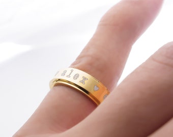 Fidget Ring, Custom Personalized Spinner Anxiety Ring with Personalized Engraved Name or Word
