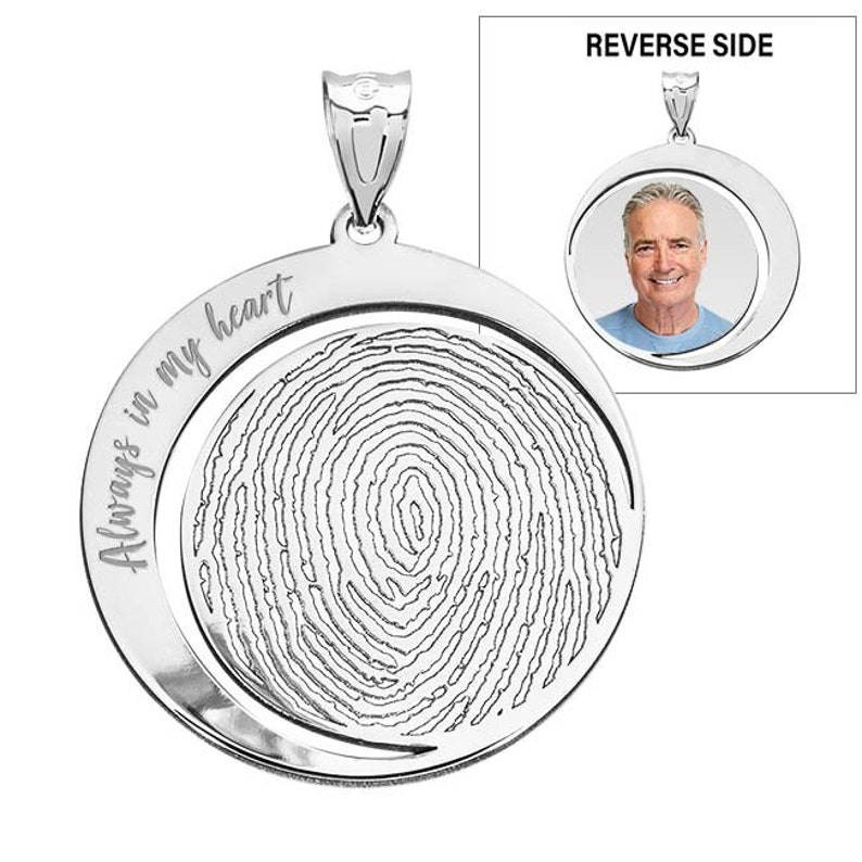 Custom Fingerprint Round Charm With Photo/Birthstone Option image 2