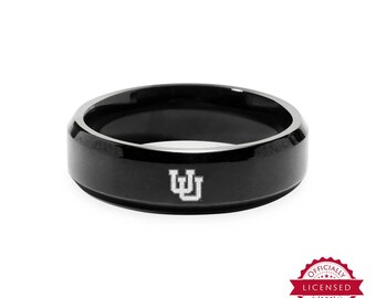 Officially Licensed University of Utah Intertwined U Black Stainless Ring
