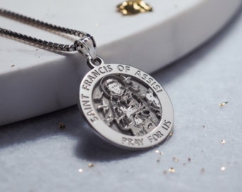 Saint Francis Medal Necklace • Patron Saint Francis Round Religious Medal Pendant • St Francis of Assisi Necklace • Patron Saint Francis