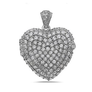 Sterling Silver Cubic Zirconia Photo Heart Photo Locket - 1 Inch x 1 Inch