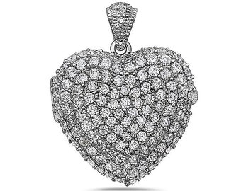 Sterling Silver Cubic Zirconia Photo Heart Photo Locket - 1 Inch x 1 Inch