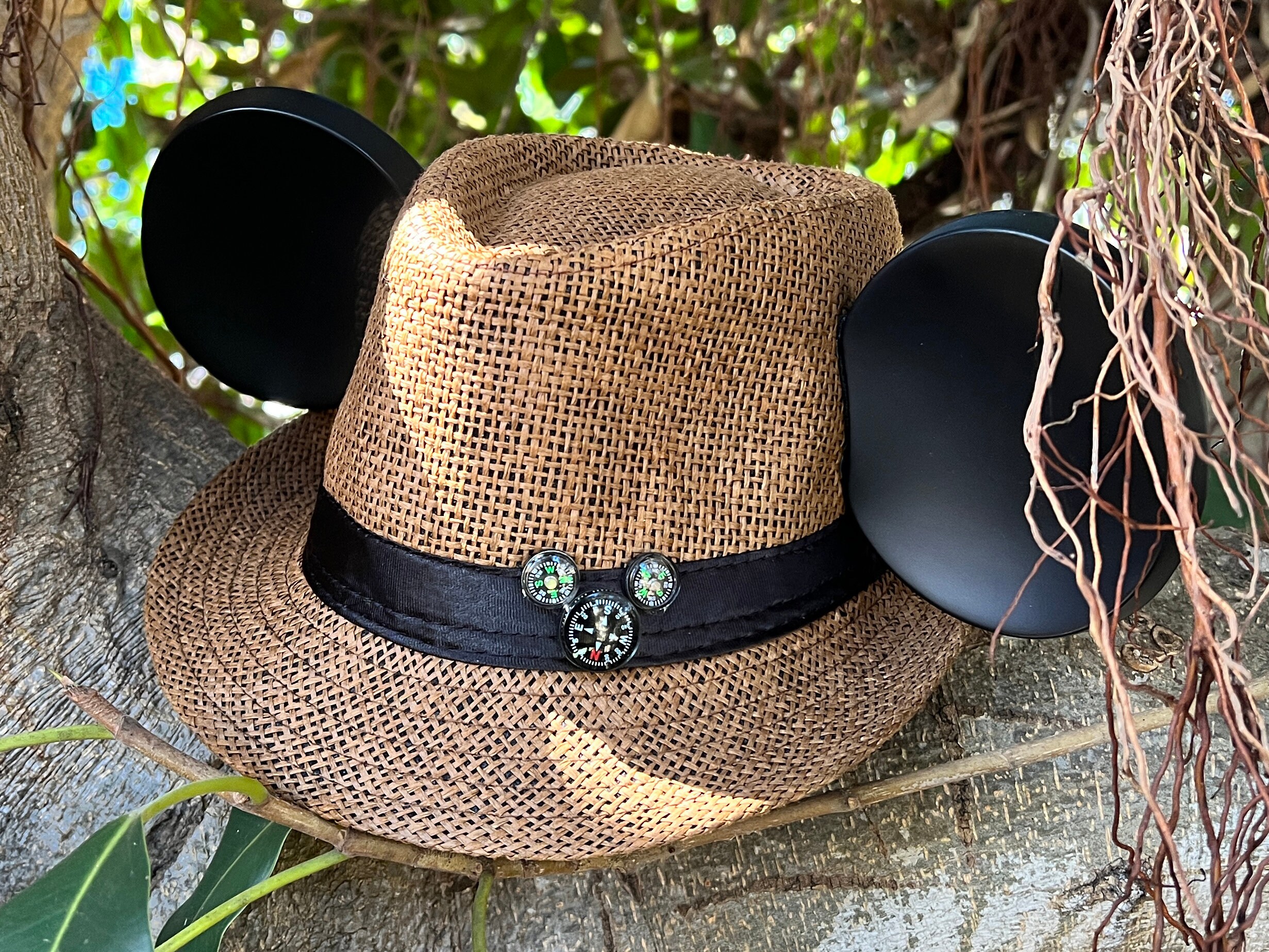 Vintage Mickey Mouse Straw Hat + Cane Keychain Walt Disney World Souvenir