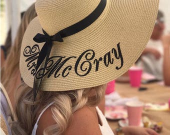 Personalized straw hat, Mrs floppy beach hat, Personalized beach hat, Custom monogram hat, Honeymoon hat, Bride gift, Bridal shower gift