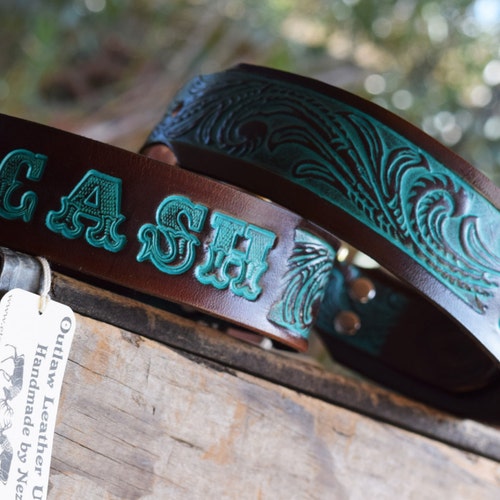 Personalized Western Leather Dog Collar With Your Dogs Name Etsy