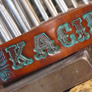 Your dogs name on personalized leather dog collar