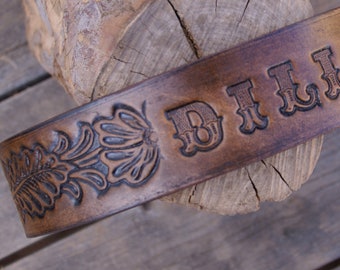 Personalized Tooled Leather Dog Collar, Western Style Arizona made