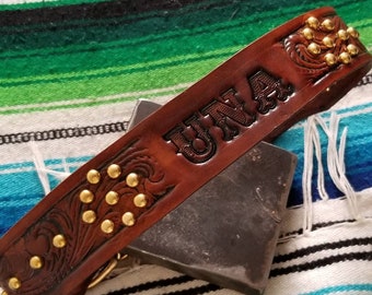 leather dog collar ( Western dog collar ~ tooled leather dog collar ~ personalized dog collar ~ 1950s name on belt collar )The Diamond Dogs