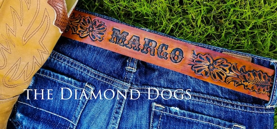 Classic Western Tooled Leather Belt w your Name. made proudly in USA