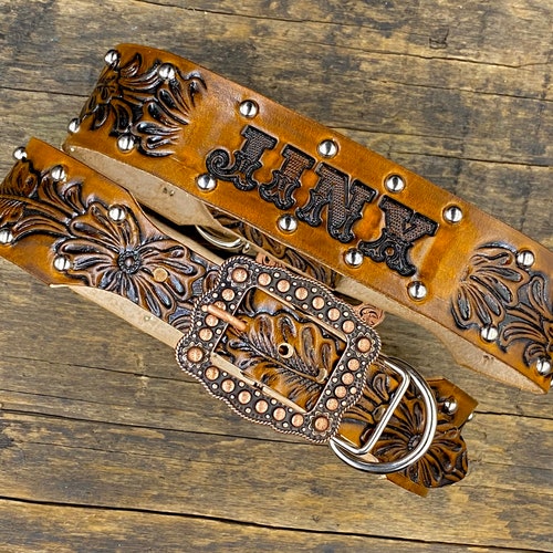 Personalized Western Leather Dog Collar With Your Dogs Name Etsy