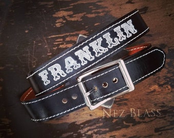 Leather Belt Personalized w Multiple Color Options ( 1950s Name on Belt ,, Vintage Name on Belt ~ Vintage Western Belt ) by The Diamond Dogs