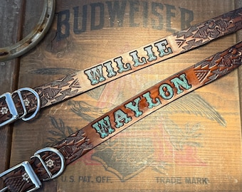 Personalized Western Leather Dog Collar: Tooled Vintage Belt Style, Arizona Made