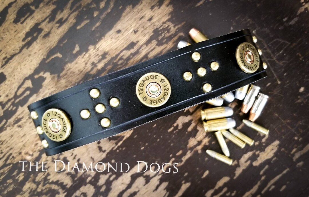 Leather Dog Collar Shotgun Shell Western Dog Collar 12 Gauge Shotgun