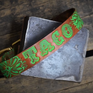 Your dogs name on personalized leather dog collar