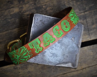 Your dogs name on personalized leather dog collar