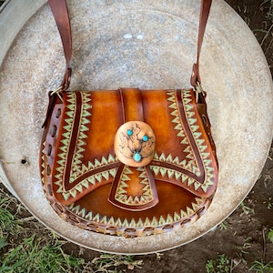 The Bisbee tooled leather purse 1970 style handcrafted by Nez Blass