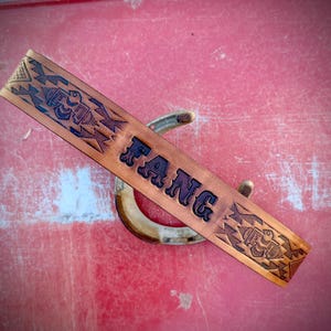 Name on Western leather dog collar Design your own leather dog collar custom with your dogs name tooled engraved onto leather like a belt
