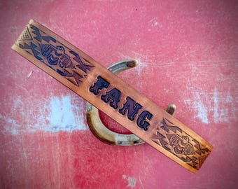 Name on Western leather dog collar Design your own leather dog collar custom with your dogs name tooled engraved onto leather like a belt