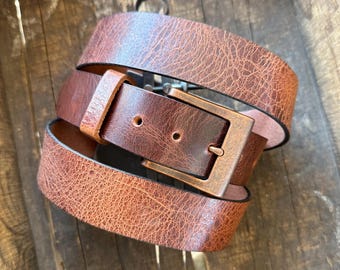 Water Buffalo heavy leather belt with removable buckle
