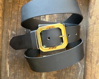 Matte black water Buffalo heavy leather belt with removable buckle