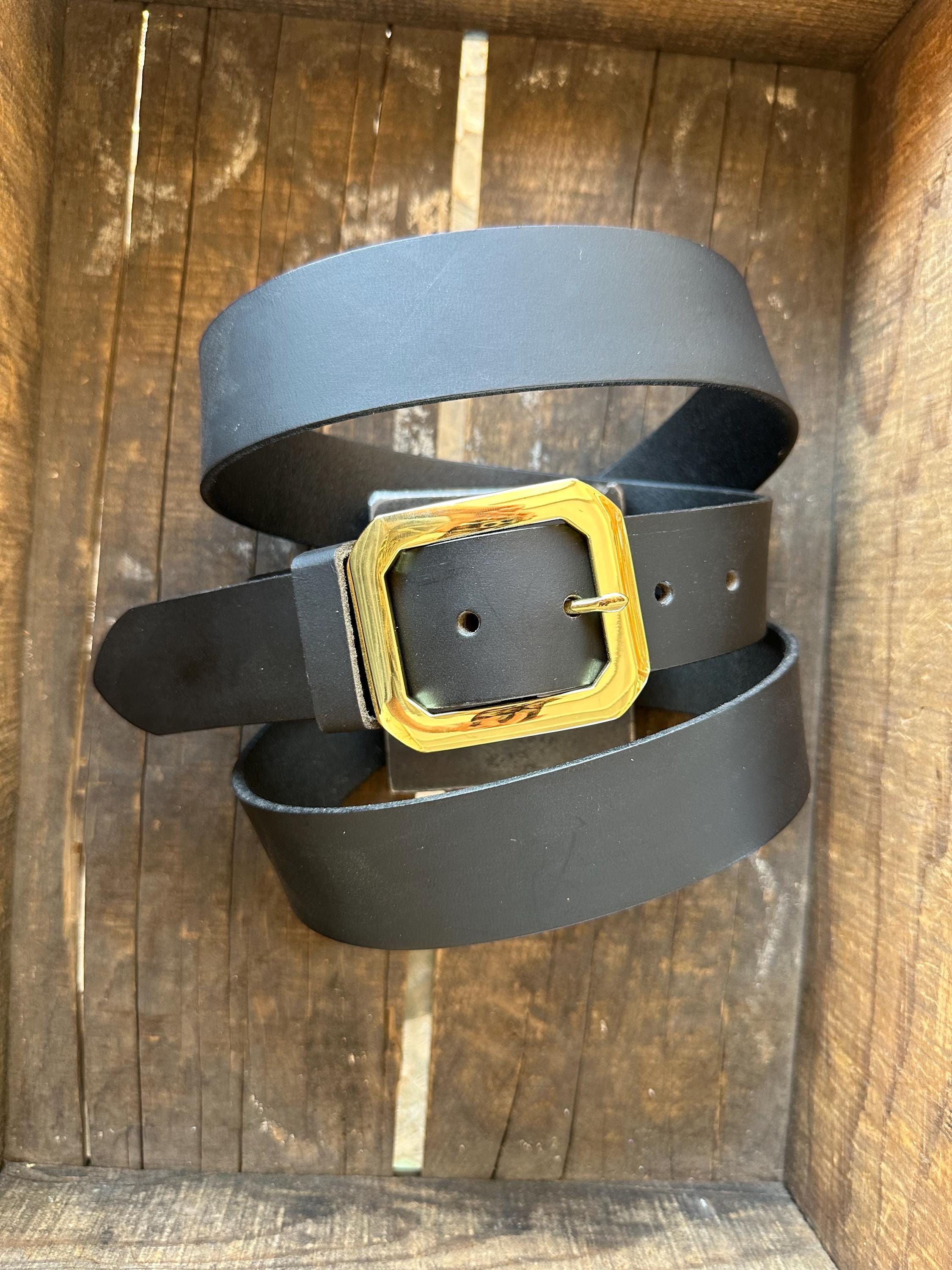 Genuine Buffalo Leather Belt with Gold Buckle, Size Medium Water Buffalo Leather Belt in Golden Brown – Sarrachi main image 3