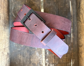 Oxblood water Buffalo heavy leather belt with removable buckle