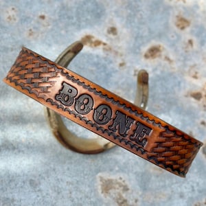 Western leather dog collar custom with your dogs name tooled onto the leather like a 1950s