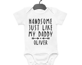 HANDSOME JUST LIKE DADDY DAD PERSONALISED BABY BIB FUNNY CUTE BIRTHDAY