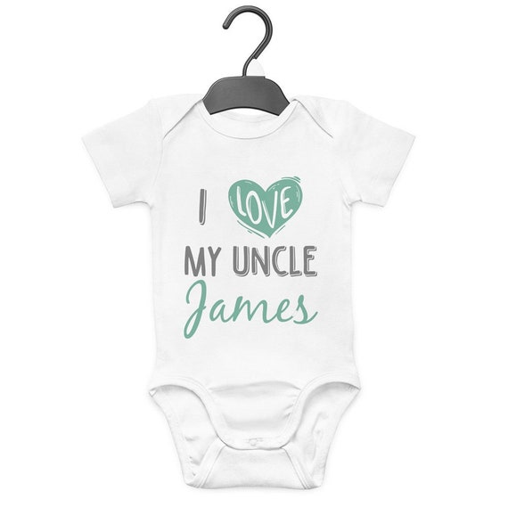I Love My Uncle Baby Grow with Funny Heart Bodysuit Vest Body Suit Girl Boy Cute