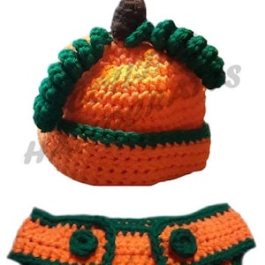 Pattern - Pumpkin Hat & Diaper Cover Set  (PP159)                                                                    photo prop, costume,