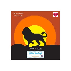 Muster Graphgan - Löwe bei Sonnenuntergang (2081) graphgan,Decke,gehäkelt,afghanisch,Löwe,Löwen,Sonnenuntergang,Tier,König