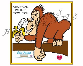 Modello Graphgan-Gorilla con Banana (3019) scimmia, scimmia, banana, graphgan, coperta, uncinetto, afgano, grafico