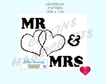 Patroon Graphgan-MR & MRS Hearts(4020) unisex, c2c, cadeau, gemakkelijk, patroon, patronen, bruiloft, jubileum, hart, liefde, deken, haak, Afghaans, grafiek