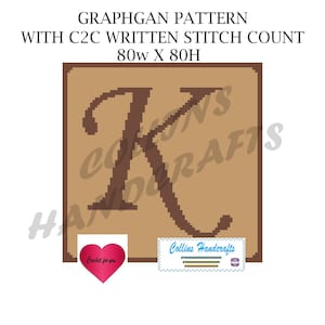 Pattern Graphgan-Capital K (3151)                                              initial,letter,monogram,graphgan,blanket,crochet,afghan,graph