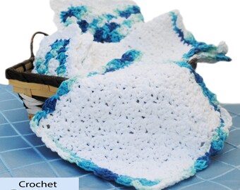 Pattern - Simple Shell Wash Cloth & Hand Towel Patterns, (468, 469), easy, face, cotton, bath, bathe,  crochet, soft, handmade, easy, simple