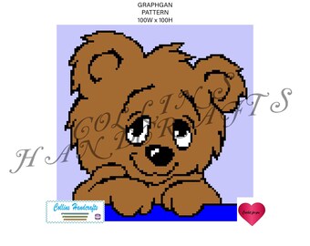 Pattern Graphgan-Sleepy Bear Blue (3049)  C2C                                          teddy,bears,baby,gift,blanket,crochet,afghan,graph,