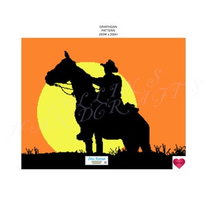 May include: A silhouette of a person riding a horse against a yellow sun and orange sky.
