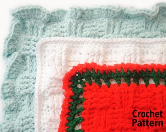 Pattern - Basket Weave Blankets,  A1106, (3 sizes & 3 edgings), basket, weave, crochet, soft, handmade, easy,