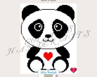 Pattern Graphgan-Panda with Heart (3106)                                    baby,shower,white,black,graphgan,blanket,crochet,afghan,graph