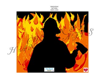 SC Pattern Graphgan-Firefighter in Flames (3096)                                       fire,silhouette,graphgan,blanket,crochet,afghan,graph