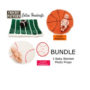 PATTERNS BUNDLE - 3 Baby Sports Blankets Photo Props - Football Field, Basketball, Baseball Blankets, for a newborn photo prop, easy