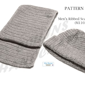 Men&#39;s Ribbed Hat & Scarf Set (M1102)                                                              easy,hat,hats,scarf,scarves,warm,gift,diy,