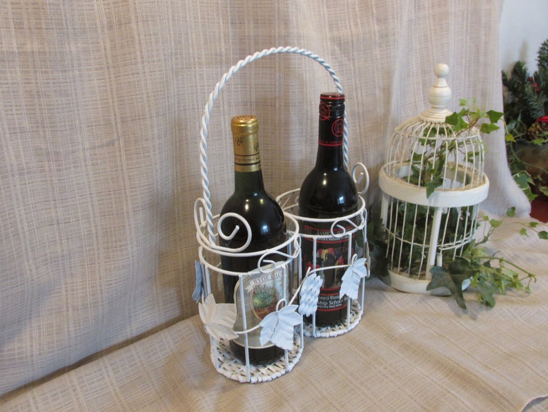 Pretty Vintage White Bent Metal Wine Basket Wine Tote Etsy