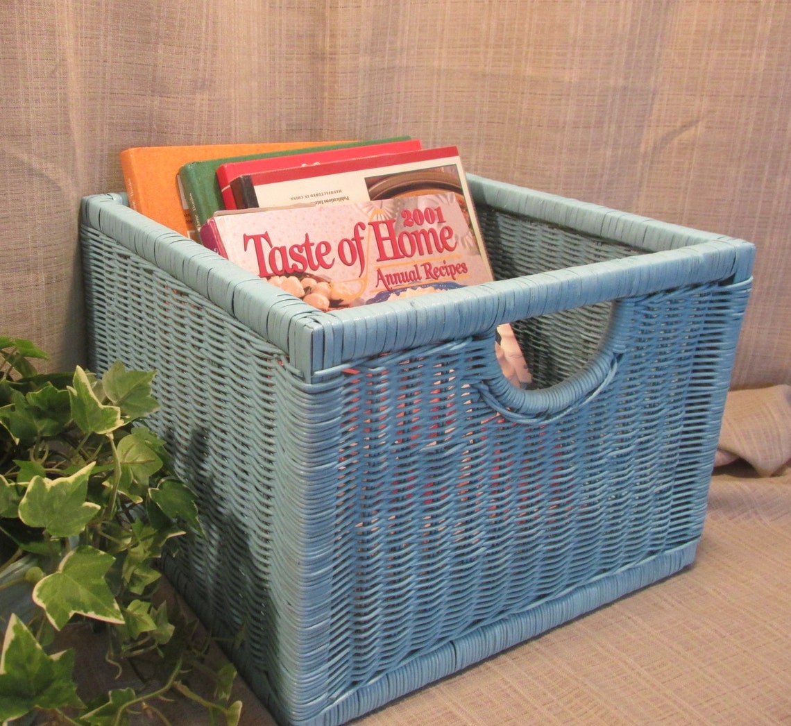 Aquq Robin Egg Blue Wicker Basket Magazine Rack Mail Etsy