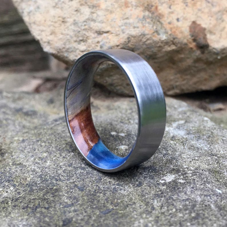 Satin Titanium Ring. Titanium Ring Buckeye Burl /& Titanium Ring Resin Wood Ring Titanium Wedding Band Wedding Ring Wood Wedding Band