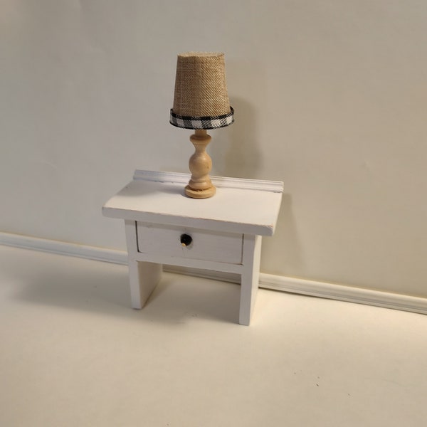 Barbie scale end table, 1-6 furniture, play scale side table, Barbie white end table, 1-6 farmhouse nightstand with lamp